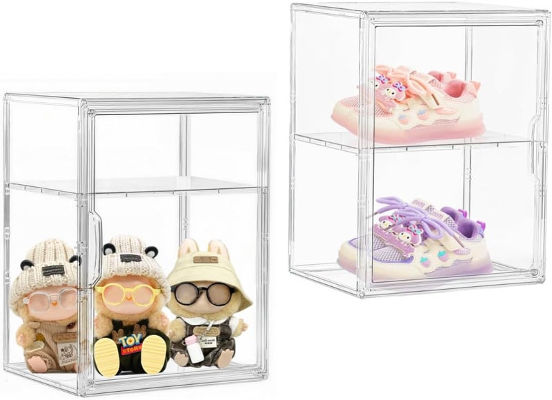 Attelite Large Clear Acrylic Display Case Shoe Storage Boxes With An Adjustable Divider,2 Pack 2 Tiers Clear Plastic Stackable Storage Bins With Lids Display Acrylic Box With Magnetic Door - Image 1